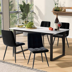 Dining Table Telescopic Table, 140 180x80x75cm, Iron Metal Legs & Square Tube Legs Modern White MDF Table Top With Marble Patterns, Dual Use For Home & Office