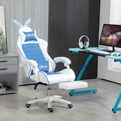 Vinsetto Racing Gaming Chair, Reclining PU Leather Computer Chair With Removable Rabbit Ears, Footrest And Lumber Support, Blue