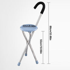 Folding Cane Seat Chair Walking Stick Tripod Hiking Stool Adjustable Height