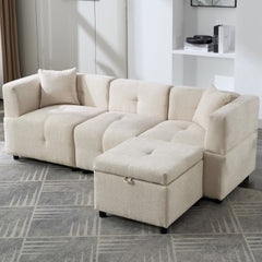 80 Sectional Sofa Couch With Removable Storage Ottoman, Fabric Sofa For Living Room Apartment, L-Shaped Sofa With 2 Pillows For Home Apartment Office Living Room