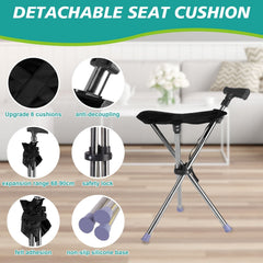 Folding Portable Walking Stick Seat Adjustable Aluminium Cane Chair Stool 150Kg