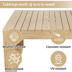 4-6 Seater Garden Lounge Set, Acacia Wood Frame Outdoor Patio Furniture,Includes All Chairs & Backrest Cushions,Three-seater Table - Two Single Seats-  Ottoman  Coffee Table,Natura- Cream