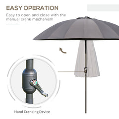 2.5m Shanghai Garden Parasol Umbrella With Crank & Tilt, Adjustable Outdoor Sun Shade, Grey