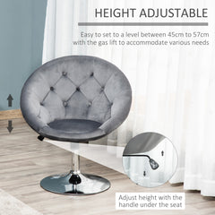 Swivel Dressing Stool, Velvet-feel Upholstered Vanity Chair, Adjustable Height Tub Makeup Chair With Button Tufting And Thick Padding For Bedroom, Grey