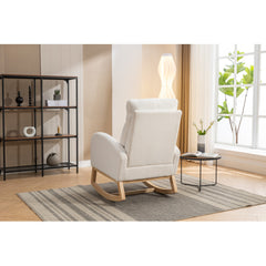 Mid Century Modern Teddy Fabric Upholstered Rocking Chair Padded Seat For Living Room Bedroom, Beige