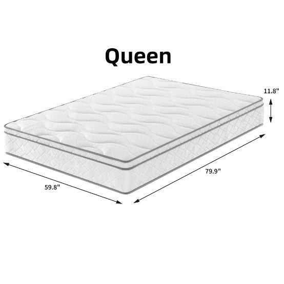 Queen Mattress, 12 Inch Hybrid Mattress With Memory Foam & Pocket Spring, Queen Mattress In A Box, Medium Firm Support, CertiPUR-US Certified
