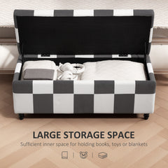 Storage Ottoman, Storage Bench With Wood Legs, Footstool, Footrest With Velvet Surface For Bedroom, Hallway, Living Room, 114 X 47 X 47 Cm, Dark Grey And White