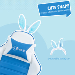 Vinsetto Racing Gaming Chair, Reclining PU Leather Computer Chair With Removable Rabbit Ears, Footrest And Lumber Support, Blue
