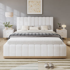 Upholstered Bed, 4ft6 Double Bed 135x190cm, Sturdy Bed Slats, Comfortable Soft Headboard, PU  MDF Plywood, Beige