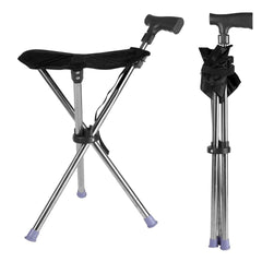 Folding Portable Walking Stick Seat Adjustable Aluminium Cane Chair Stool 150Kg