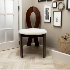 Dining Chairs Set Of 2  Key-design Home Chairs  Pure White Teddy Velvet Solid Wooden Dining Chairs With Ribbon-Cross Backrest For Kitchen & Dining Room - Deep Walnut Brown