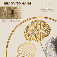 Large Metal Wall Art, Modern Hanging Wall Sculpture With Unique Multi-leaf Design, Horizontal Or Vertical Metal Hanging Decoration For Living Room Bedroom Entryway, Gold Silver