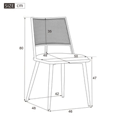 Set Of 4, PU Seat, Rattan Backrest, Bamboo Kitchen Chair With Imitation Rattan Backrest And Retro Side Armchair, Suitable For Home, Restaurant, Living Room, Cafe,beige