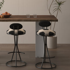 Upholstered S-shaped Barstools Set Of 2 Velvet Counter Bar Stools Football Print Round Dining Stool For Kitchen & Living Room Black Frame  Black Back