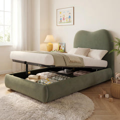 Upholstered Bed, Single Bed, Children's Bed, 3ft-90 X 190cm, Hydraulic Bed, Bed With Headboard And Large Storage Space, Upholstered Headboard, Velvet, Green