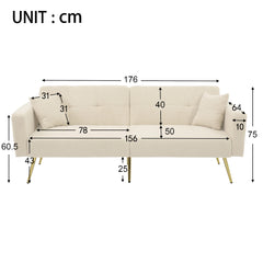 The Sofa Bed Has A Bed Function, Three Adjustable Backrest Angles, Gold Legs, Cushions And Side Storage Pockets.