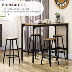 5-Piece Counter Height Bar Table and Chairs Set, Bar Table with Stools, Kitchen Table 4 Chairs, Rustic Brown