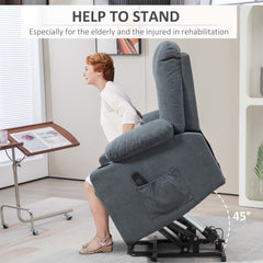Oversized Riser And Recliner Chairs For The Elderly, Fabric Upholstered Lift Chair For Living Room With Remote Control, Side Pockets, Cup Holder, Grey