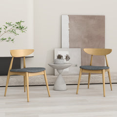 Set Of 2 Retro Rubberwood Chairs With Ergonomic Back & Plush Cushions, Natural-Gray