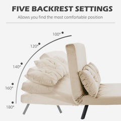 4-in-1 Velvet-Feel Double Sofa Bed, With Pillows - Beige