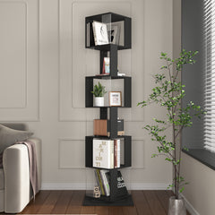 360 Rotating Bookshelf With Acrylic Plate, 6-Tier Tall, Floor Rack Simple Bookcase, Modern Display Shelf For Living Room Home Office Bedroom