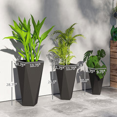 Indoor Outdoor Planters Set of 3 MgO Tall Planters Stackable Flower Pots with Drainage Holes for Garden, Balcony, Black