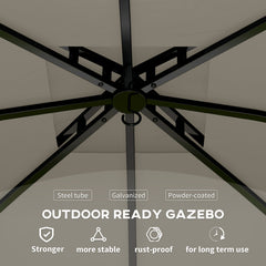 11' x 11' Outdoor Gazebo, Double Roof Patio Gazebo with Curtains, Church Windows, Galvanized Steel Frame, Light Gray
