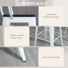 3 Piece Industrial Dining Table Set, Bar Height Bar Table and Chairs Set with Footrests for Bistro, Pub, White and Brown