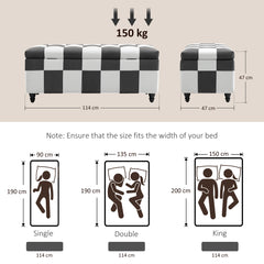 Storage Ottoman, Storage Bench With Wood Legs, Footstool, Footrest With Velvet Surface For Bedroom, Hallway, Living Room, 114 X 47 X 47 Cm, Dark Grey And White