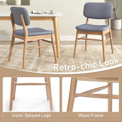 Set Of 2 Mid - Century Upholstered Dining Chair With Rubberwood Frame, Natural-Gray
