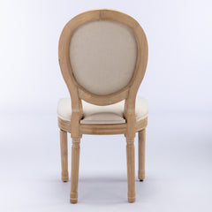 A&A Furniture,French Style Solid Wood Frame Antique Painting Linen Fabric Back Dining Chair,Set Of 2,Beige,SW1845BG