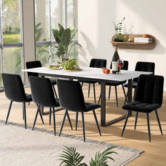 Dining Table Telescopic Table, 140 180x80x75cm, Iron Metal Legs & Square Tube Legs Modern White MDF Table Top With Marble Patterns, Dual Use For Home & Office
