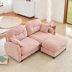 Cloud Sectional L-Shaped Couch With Ottoman,Soft Chenille Fabric,Quilted Pleated Design High-Density Foam,Fits Bedrooms Living Rooms Reading Nooks,Pink