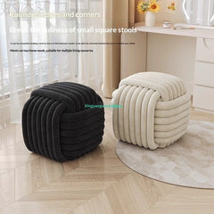 Creamy-style Chubby-shaped Woven Footstool For Dressing Makeup And Shoe-changing In Small-space Bedrooms