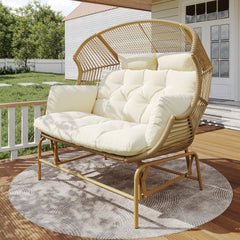 Garden Rocking Chair For Two, Patio Hanging Chair, Outdoor Swing Egg Chair, Rocking Chair, Garden Swing, Porch Swing For The Garden, Balcony, Or Terrace, Beige