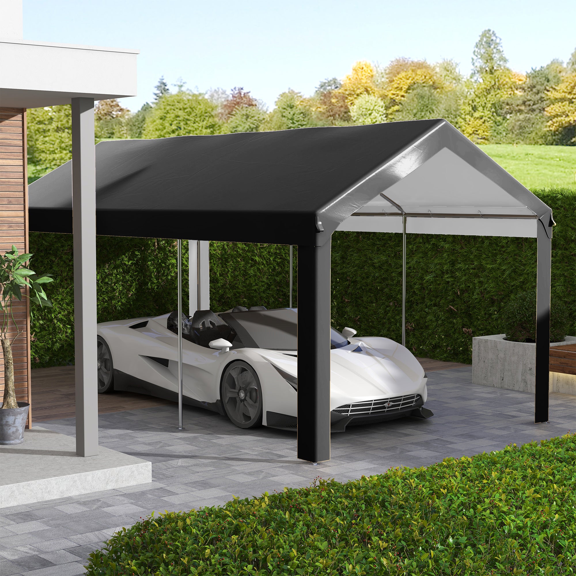 10 X 20ft Carport Roof, UV Resistant Canopy Replacement, Fits 84C-378V00 And 84C-206 Series, Dark Gray
