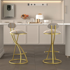 Round Bar Stools S-shaped Stripe Kitchen Stool Set Of 2 Modern Velvet Upholstered Counter Chair For Dining Room Gold  Stripe