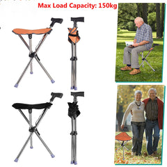 Folding Portable Walking Stick Seat Adjustable Aluminium Cane Chair Stool 150Kg