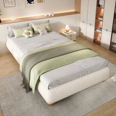 Upholstered Bed, 3ft Single Bed 90x190cm, Sturdy Bed Slats, Comfortable Soft Bed, Boucle  MDF Plywood, Beige