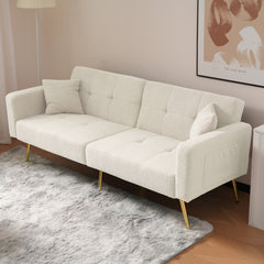 The Sofa Bed Has A Bed Function, Three Adjustable Backrest Angles, Gold Legs, Cushions And Side Storage Pockets.
