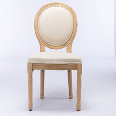 A&A Furniture,French Style Solid Wood Frame Antique Painting Linen Fabric Back Dining Chair,Set Of 2,Beige,SW1845BG