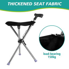 Folding Portable Walking Stick Seat Adjustable Aluminium Cane Chair Stool 150Kg
