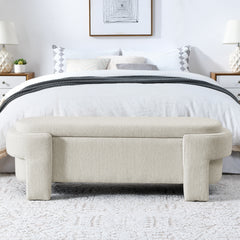 Linen Fabric Bench With Large Storage For Living Room, Entryway, Bedroom