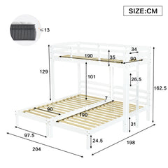 Bunk Bed Triple Sleeper With Side Ladder For Children And Teens 3FT, White 90x190cm,90x200cm  Mattress Not Included