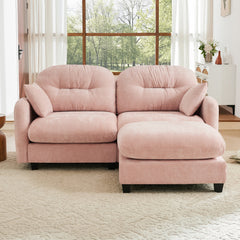 Cloud Sectional L-Shaped Couch With Ottoman,Soft Chenille Fabric,Quilted Pleated Design High-Density Foam,Fits Bedrooms Living Rooms Reading Nooks,Pink