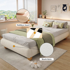 Upholstered Bed, 3ft Single Bed 90x190cm, Sturdy Bed Slats, Comfortable Soft Bed, Boucle  MDF Plywood, Beige