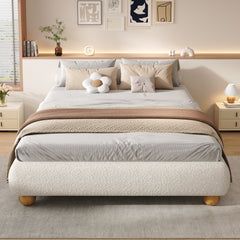 Upholstered Bed, 4ft6 Double Bed 135x190cm, Sturdy Bed Slats, Comfortable Soft Bed, Boucle  MDF Plywood, Beige