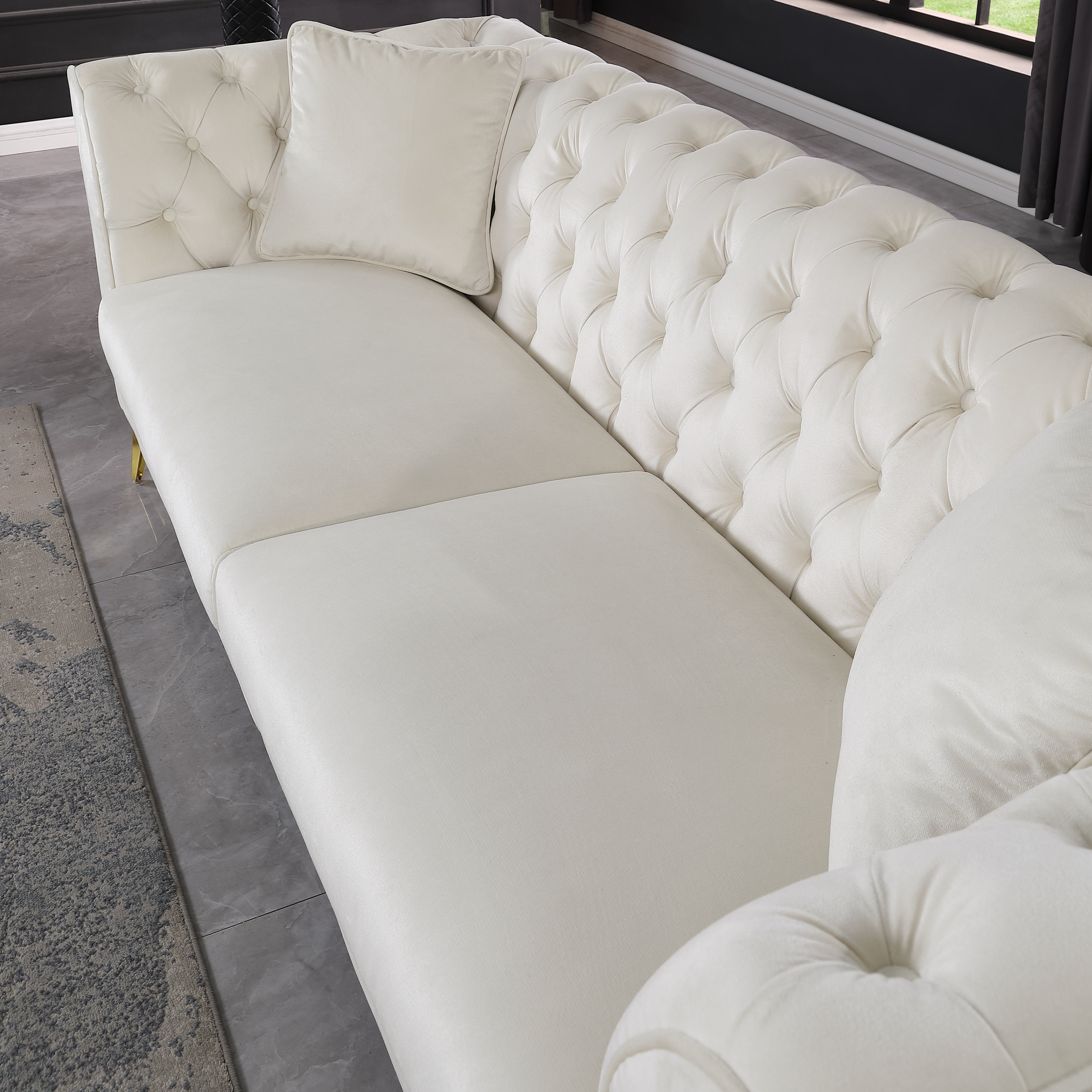 Chesterfield Sofa ,Stanford Sofa ,  High Quality Chesterfield Sofa ,BEIGE , Tufted And Wrinkled Fabric  Sofa Contemporary Stanford Sofa .loverseate Tufted Sofa With Scroll  Arm And Scroll Back