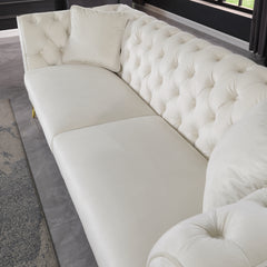 Chesterfield Sofa ,Stanford Sofa ,  High Quality Chesterfield Sofa ,BEIGE , Tufted And Wrinkled Fabric  Sofa Contemporary Stanford Sofa .loverseate Tufted Sofa With Scroll  Arm And Scroll Back