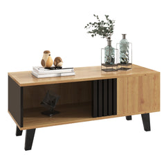 100 X 60 X 45 Cm Coffee Table Featuring A Design In Wood Color And Black  A Living Room Table With Drawers, Side Storage Versatile Functionality, And A Unique Appearance